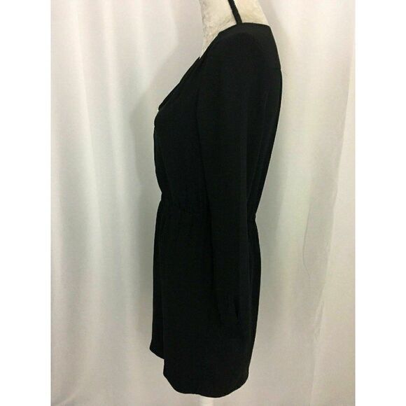 Zara Womens Solid Black Long Sleeve V Neck Mini Dress Xs - Picture 3 of 6